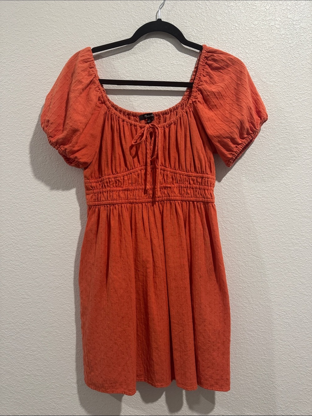 Madewell Rust Orange Textured Puff-Sleeve Dress